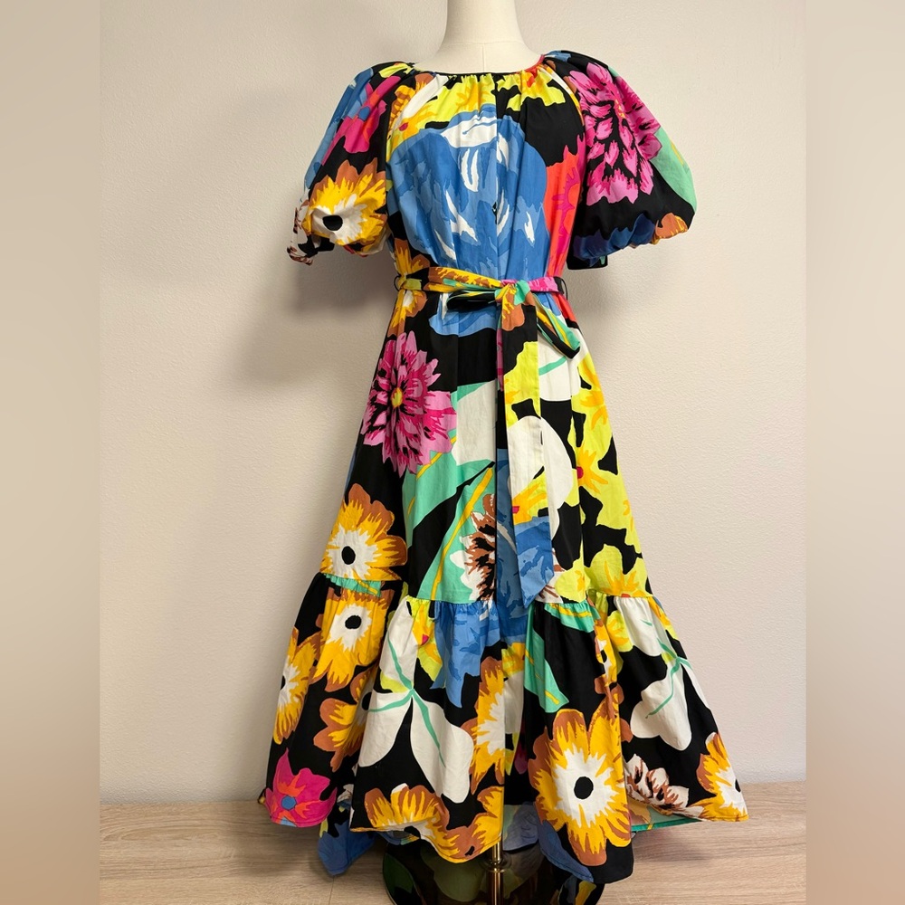 Blue and Pink Puff Sleeve Maxi Sundress